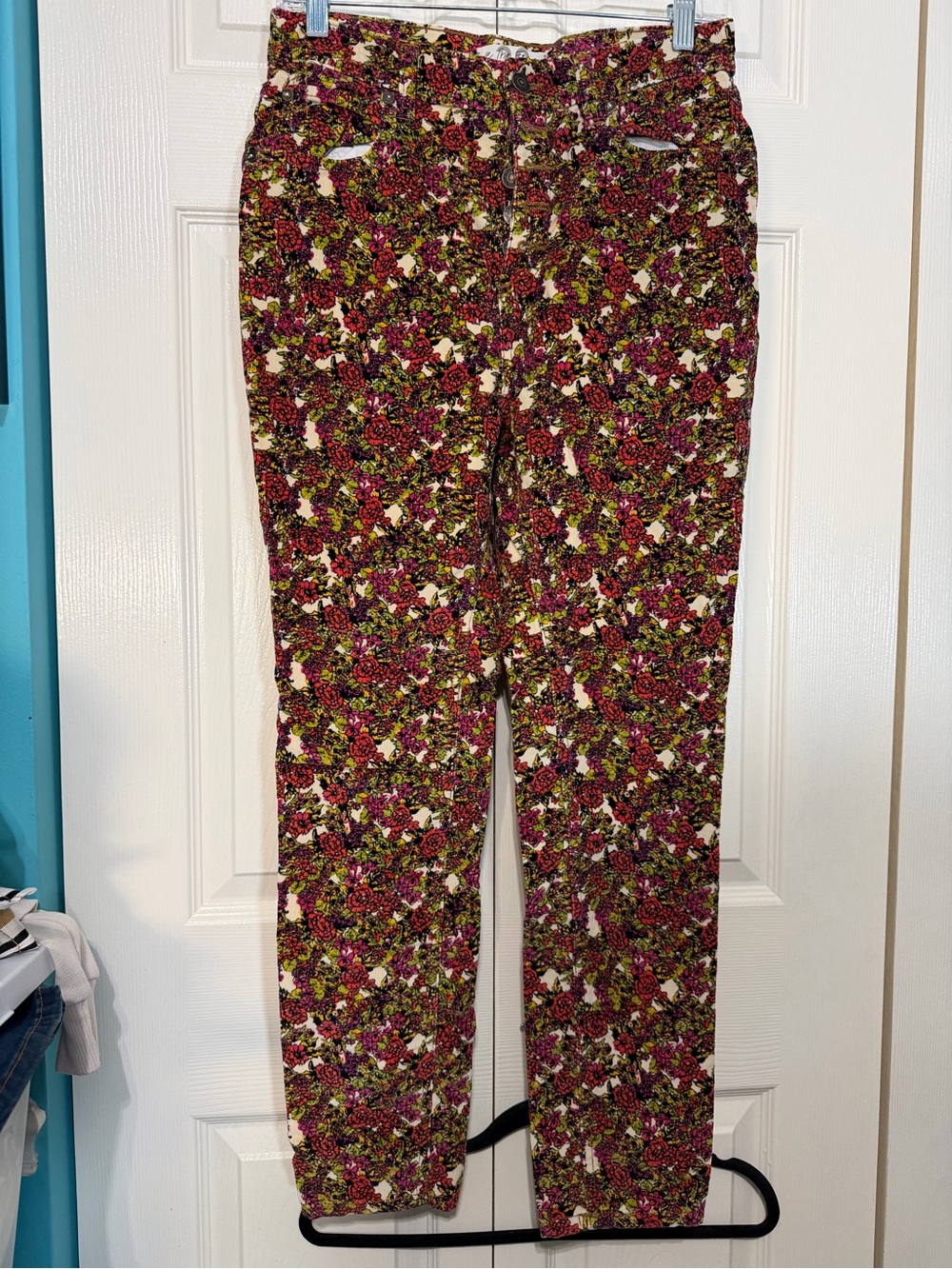 We The Free Floral Skinny Corduroys in Pink, Green, Cream